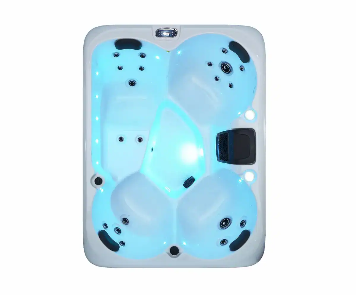 Luxuriöser 4-Personen-Spa mit LED-Beleuchtung und Massagedüsen zur Entspannung.