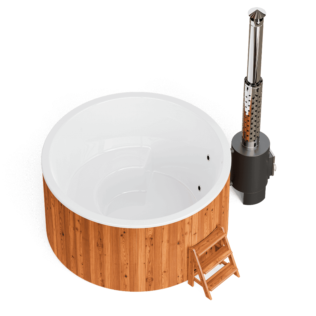 Holzaußenwand des PolarSpa Hottub Comfort Family 220 mit passendem Heizer.