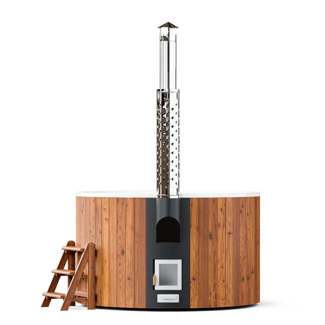 Hottub PolarSpa Elite 180 mit integrierter Heizung und Holzverkleidung.