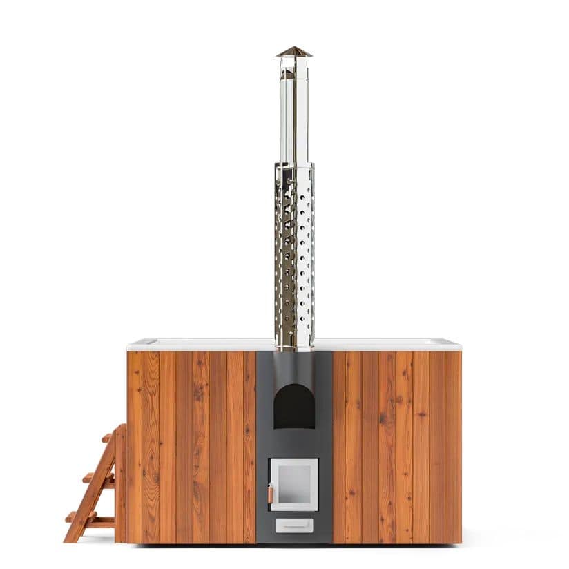 Holzkohlegrill mit Räucherkammer und Holzlager für das Kochen im Freien.