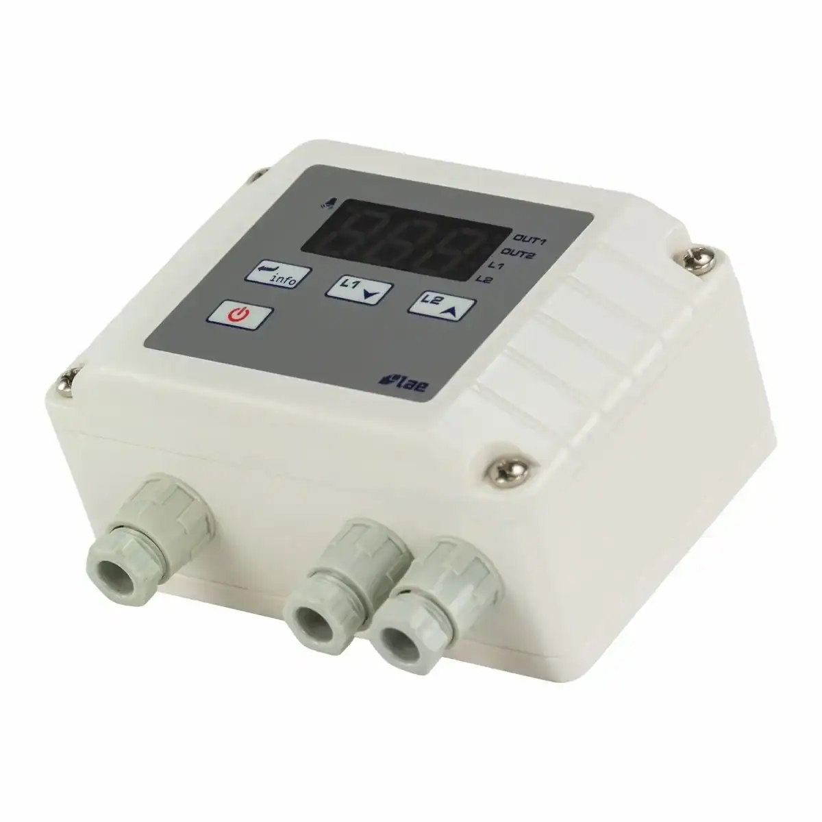 Thermostat für Pool-Wärmetauscher mit digitalem Display und Bedienknöpfen.
