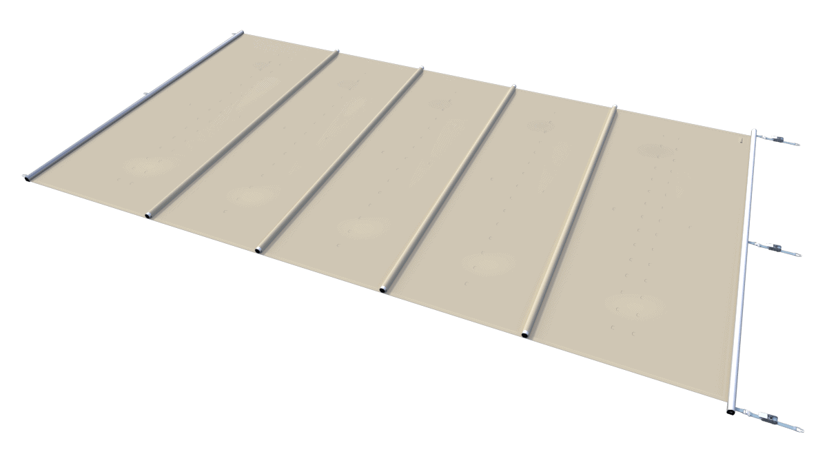 Sicherheitsabdeckung für Pools, Farbe Beige, maßgefertigt pro m² geliefert.