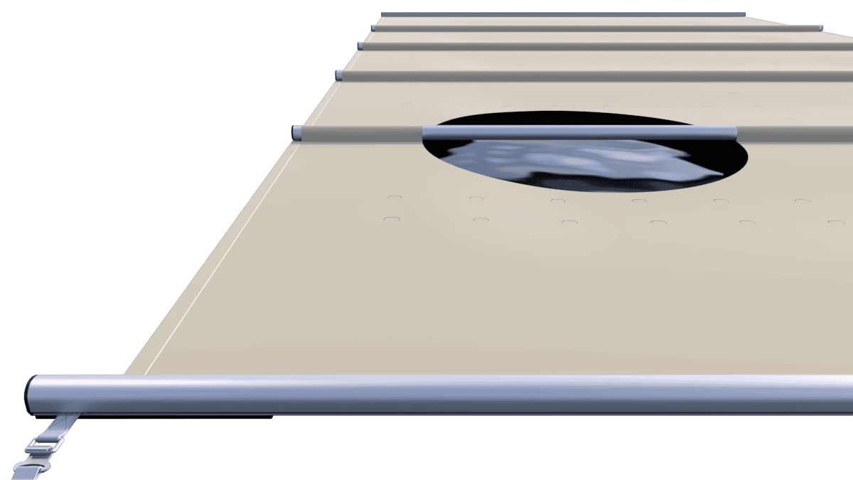 Sicherheitsabdeckung für Pools, Farbe Beige, geeignet für zusätzliche Sicherheit und Schutz.