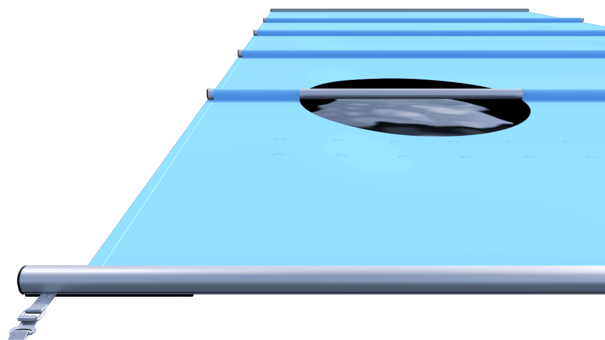 Blaue Sicherheitsabdeckung für Pooltube mit Öffnung.
