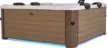 Luxuriöse aufblasbare 6-Personen-Spa mit Holzoptik, ideal zum Entspannen.