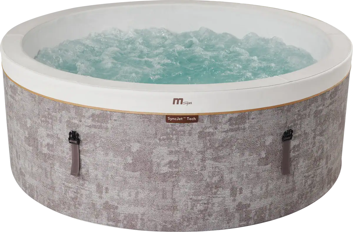 Luxuriöse 6-Personen Aufbau-Spa mit jacuzziähnlichen Luftblasen.