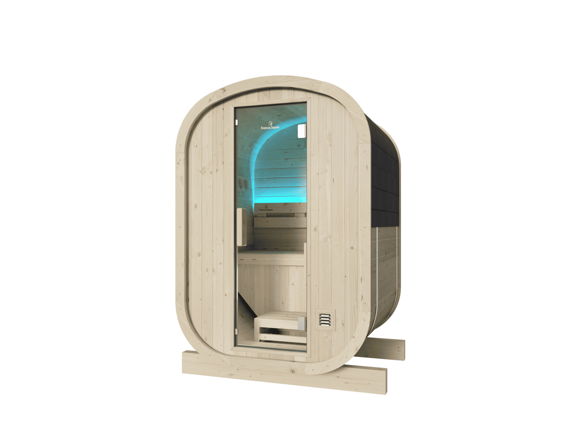 Luxuriöse kompakte Außensauna von Holl's Sauna Gaïa Urban mit moderner Verarbeitung.