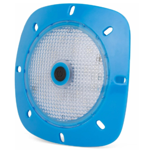 Poolleuchte LED weiß mit hellblauem Rand für Unterwasserbeleuchtung.