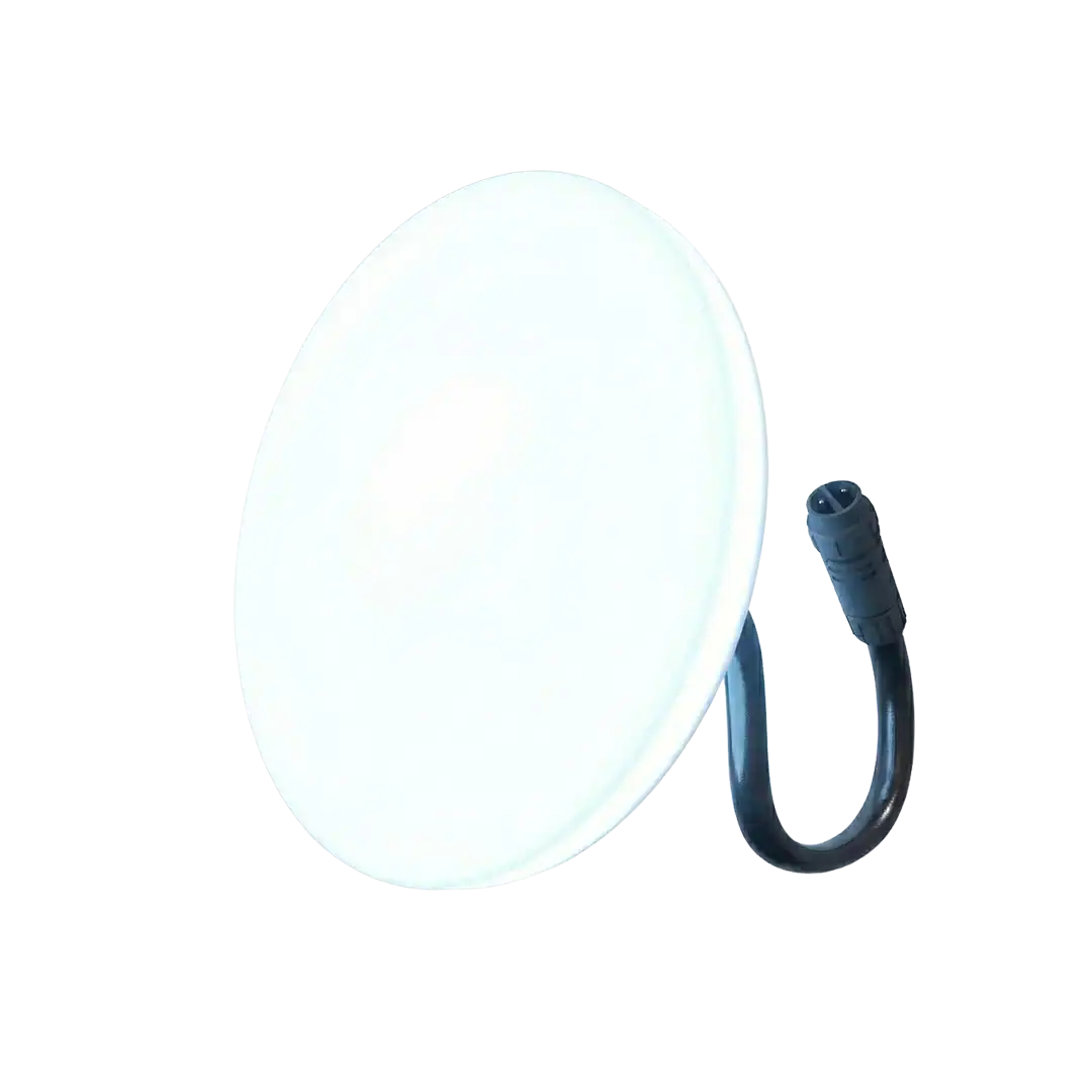 LED-Poolbeleuchtung in Weiß, 100 mm Durchmesser, geeignet für den Unterwassereinsatz.