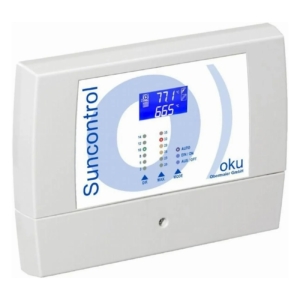 Digitaler Temperaturregler für Pools mit LCD-Display und Bedienknöpfen.