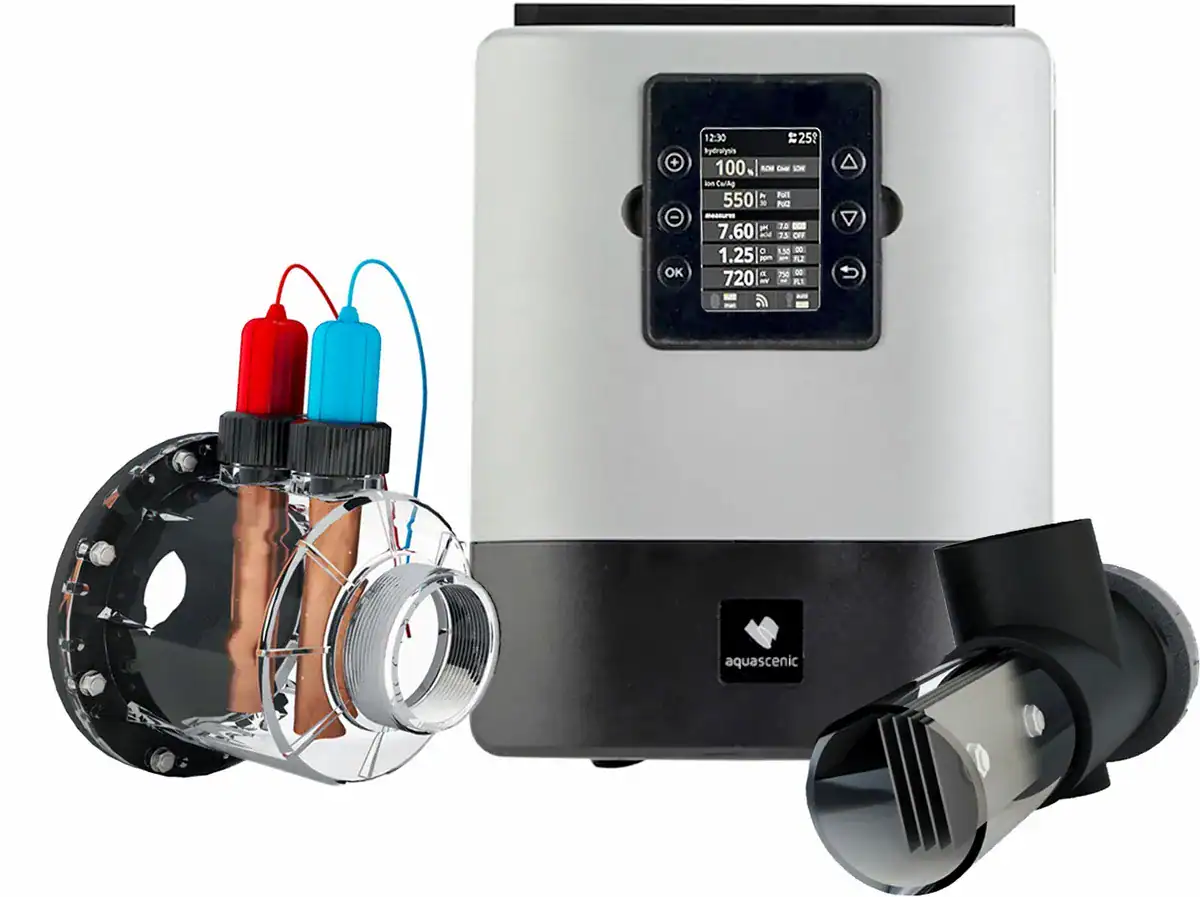 Hydrolysegerät zur Wasserpflege des Pools mit digitaler Steuerung.