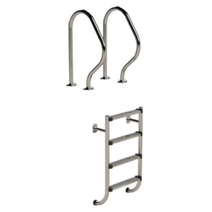 Edelstahl-Pooltreppe mit 4 Stufen für sicheren Zugang zum Pool.