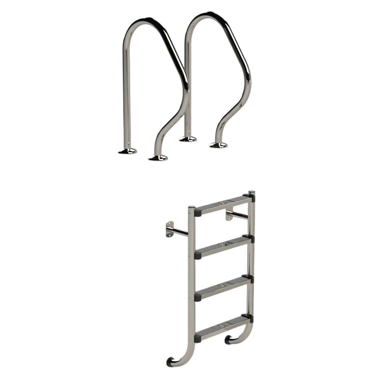 Edelstahl-Pooltreppe mit 4 Stufen für sicheren Zugang zum Pool.