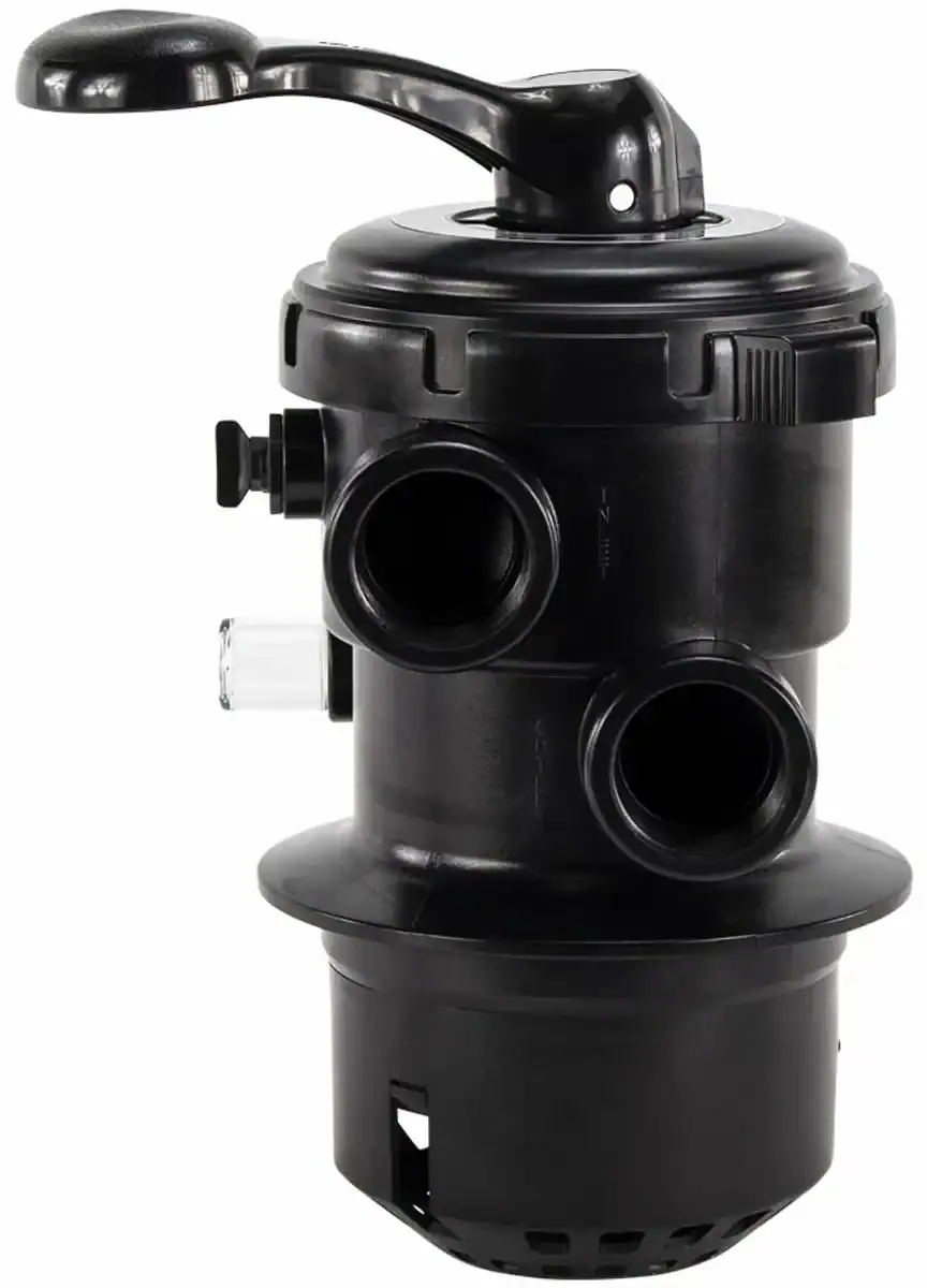 Mega+ 6-Wege-Ventil mit Klemmdeckel für MFV-Sandfilter, Topmount-Anschluss.