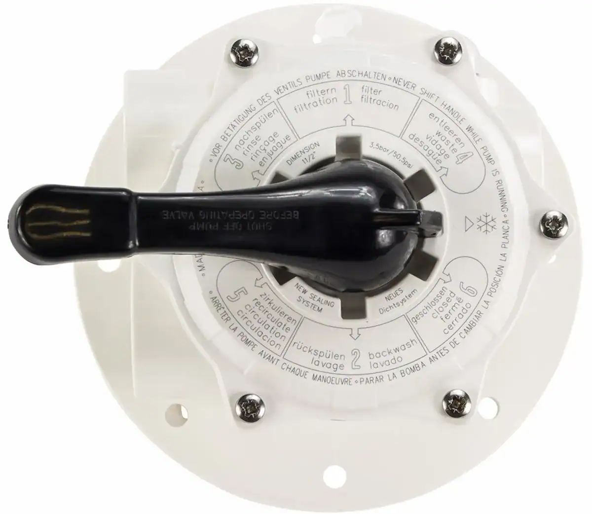Sandfilter 6-Wege-Ventil für Pool, geeignet für Topmount-Systeme. Einfache Bedienung und langlebig.