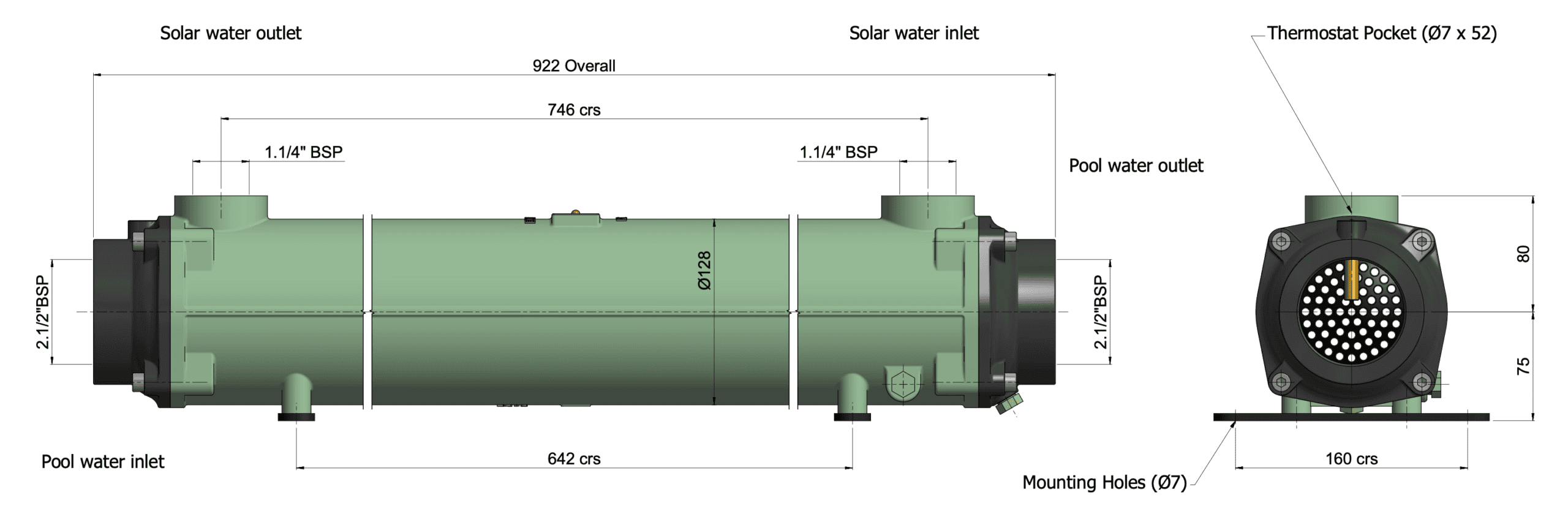 Pool-Wärmetauscher Bowman FG160-5115-5T für Poolheizung, Titan, bis 320 m³.