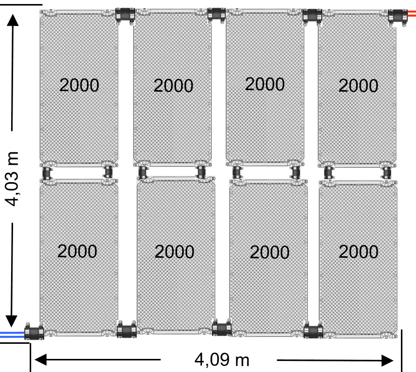 Solarheizungsset mit 8 Absorberpaneelen, ideal für Sonnenenergie und Beheizung von Pools bis 32 m.