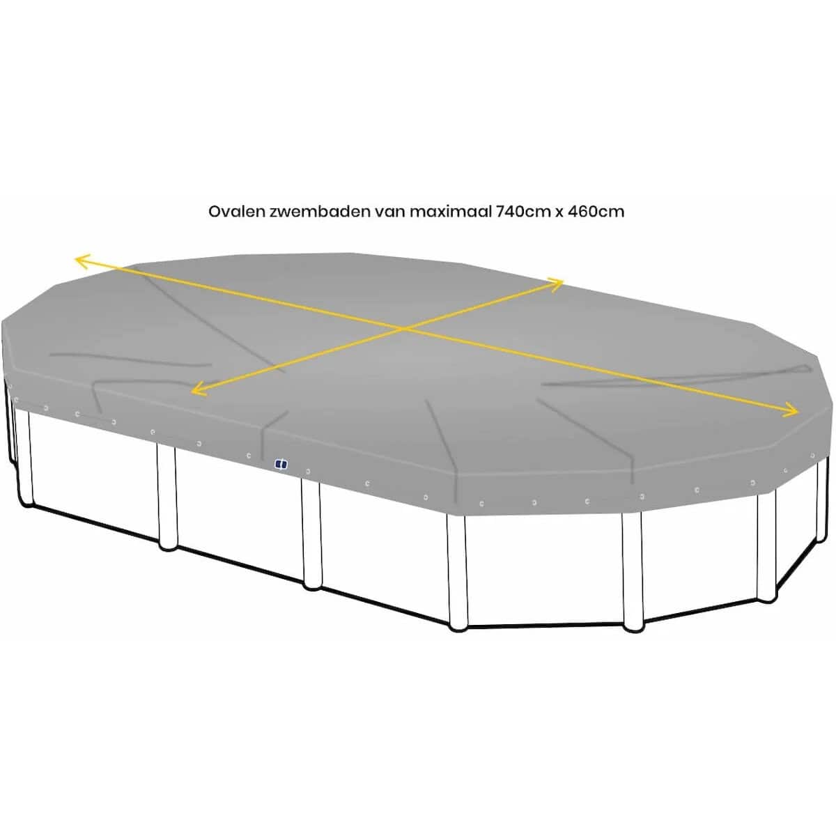 Ovaler Pool von 740x460cm, geeignet für Garten und Freizeit.