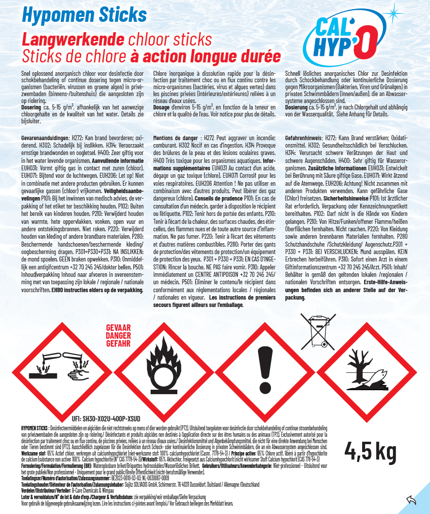 Langwirkende Chlorsticks für Pool, 4,5 kg, einfache Anwendung.