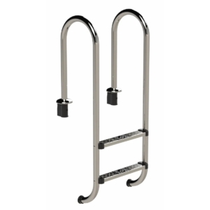Edelstahl-Pooltreppe mit 2 Stufen für sicheres Ein- und Aussteigen.