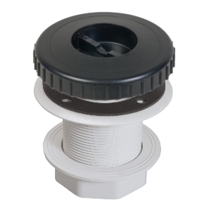 Poolfilter mit schwarzer Oberseite und weißer Basis zur Poolreinigung.