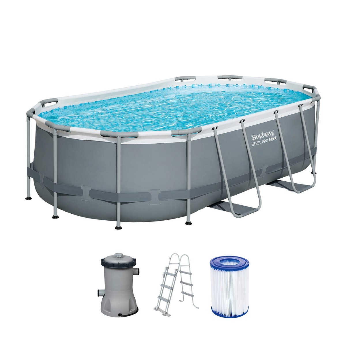 Bestway Power Steel Oval-Pool - 427 x 250 x 100 cm - mit Filterpumpe und Zubehör