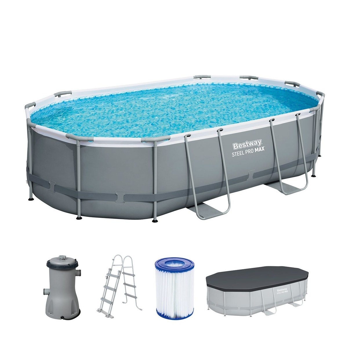 Bestway Power Steel ovaler Pool - 488 x 305 x 107 cm - mit Filterpumpe und Zubehör