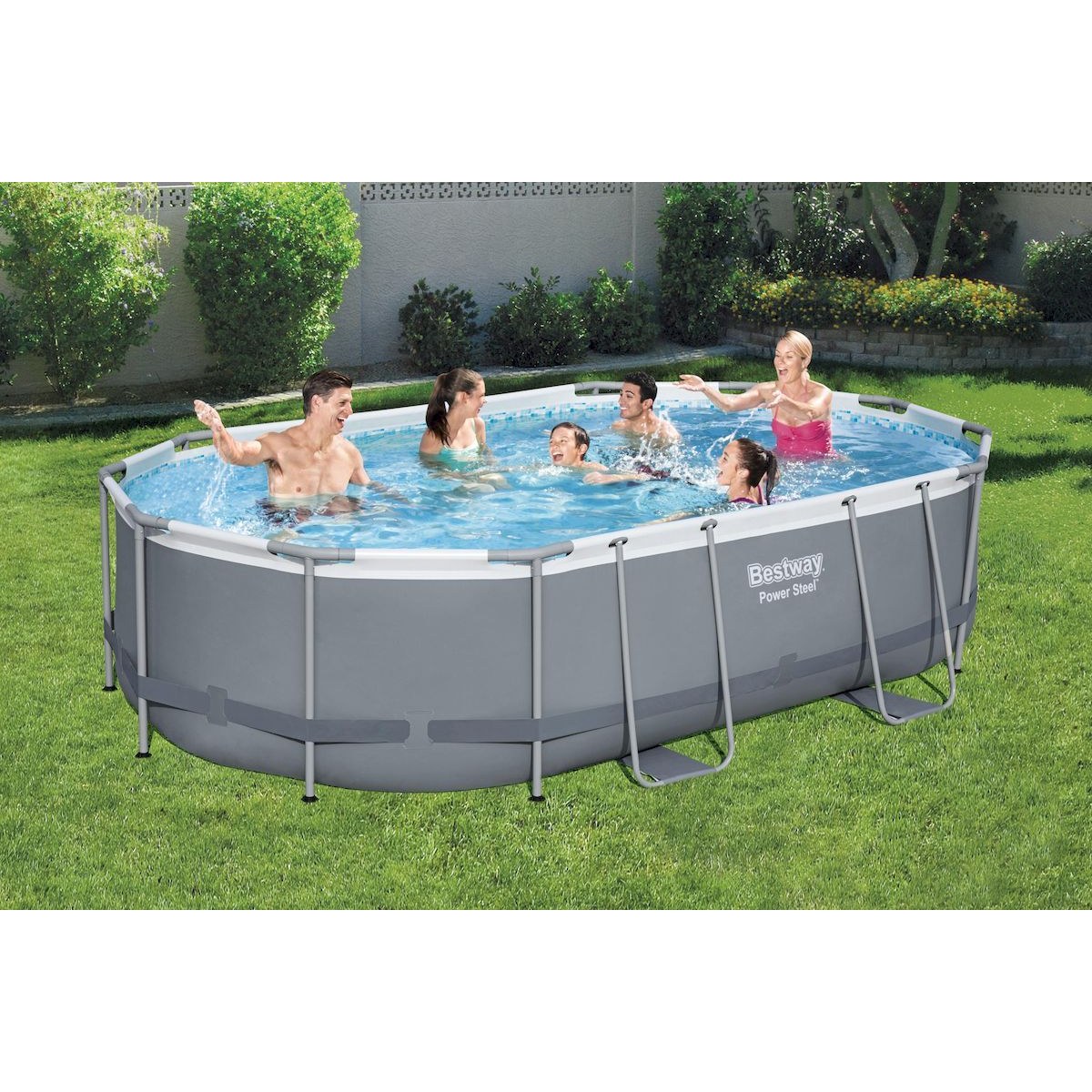 Bestway Power Steel ovaler Pool - 488 x 305 x 107 cm - mit Filterpumpe und Zubehör