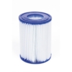 Poolfilter mit weißem Filtermedium und blauem Rand zur Poolreinigung.