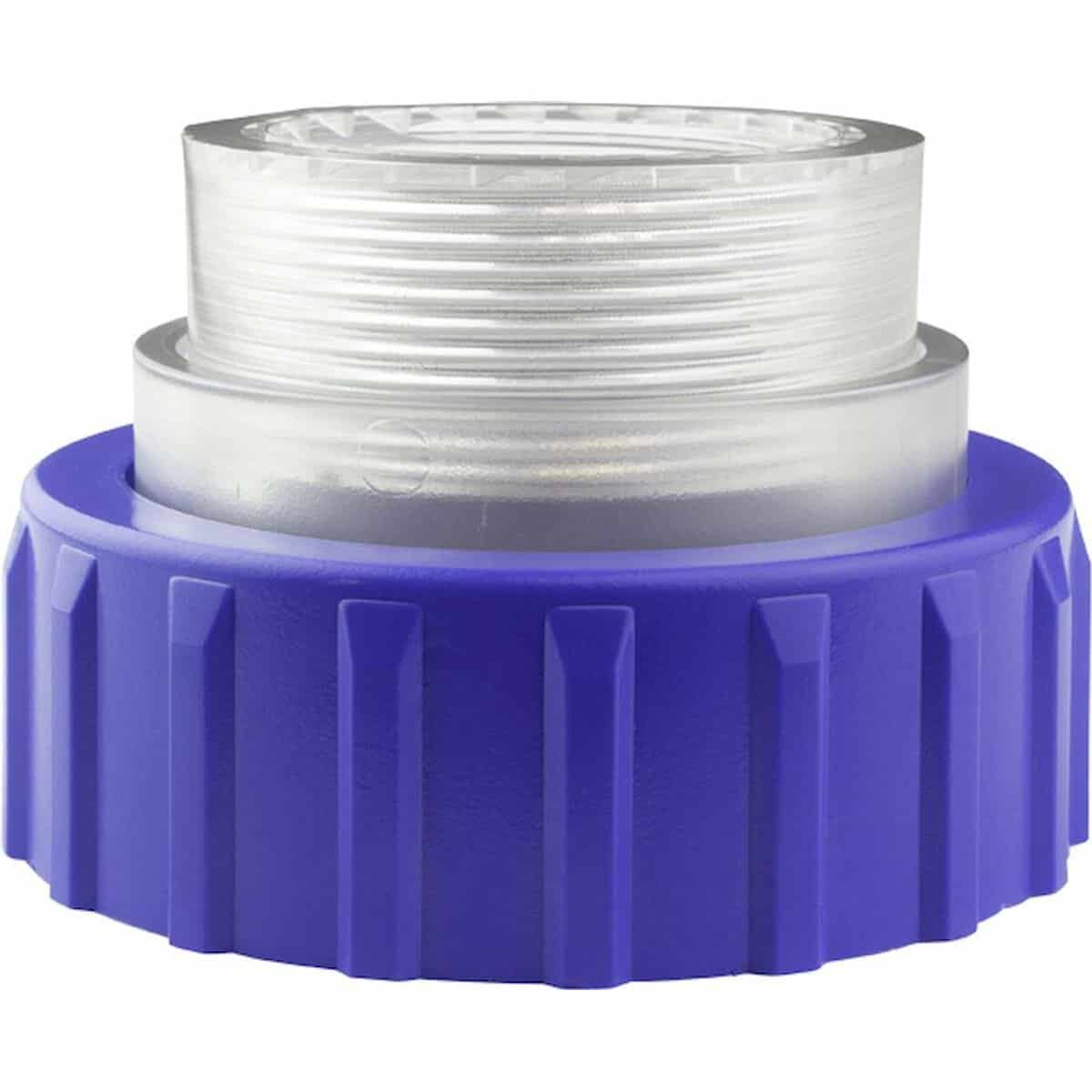 Poolfilter mit blauer Basis und transparenter Filterpatrone.