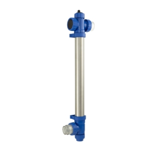 Poolfilterpumpen-Teil mit blauen und silbernen Komponenten.
