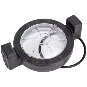Poolfilter mit transparentem Deckel und schwarzem Rand für die Poolpflege.