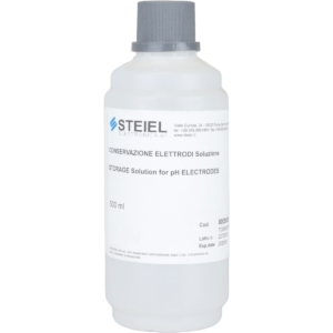 Aufbewahrungslösung für pH-Elektroden in einer weißen Flasche mit grauem Deckel.