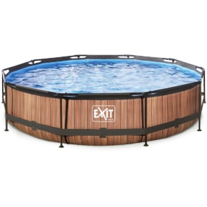 Zusammenklappbarer Pool mit Holzdesign und Sicherheitsrand für den Garten.