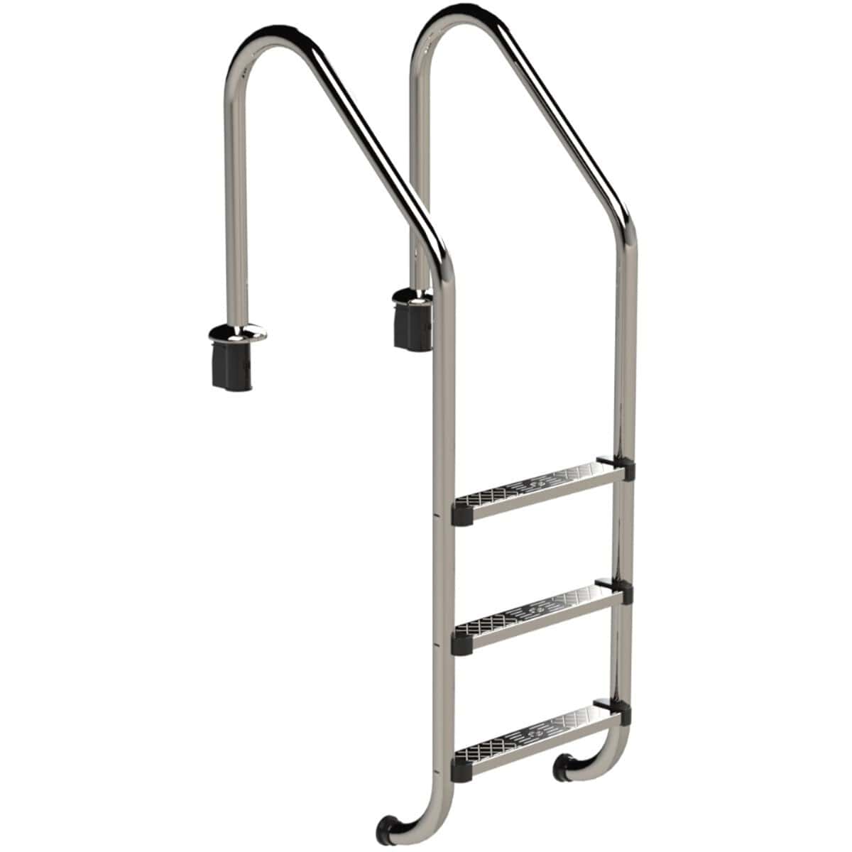 Edelstahl-Pooltreppe mit drei Stufen für sicheres Ein- und Aussteigen.
