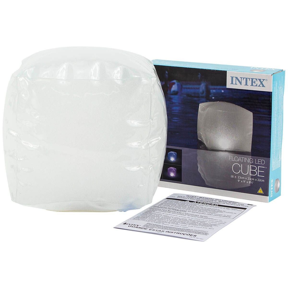 Aufblasbarer LED-Poolball mit leuchtendem Würfel für Pooldekoration und Atmosphäre.