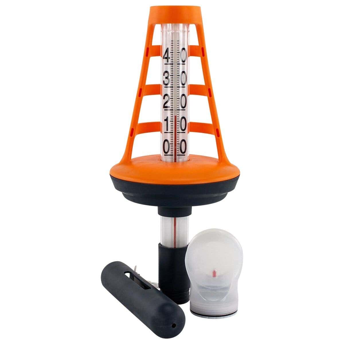 Pool-Thermometer mit Messröhre und Zubehör für die Pooltemperatur.