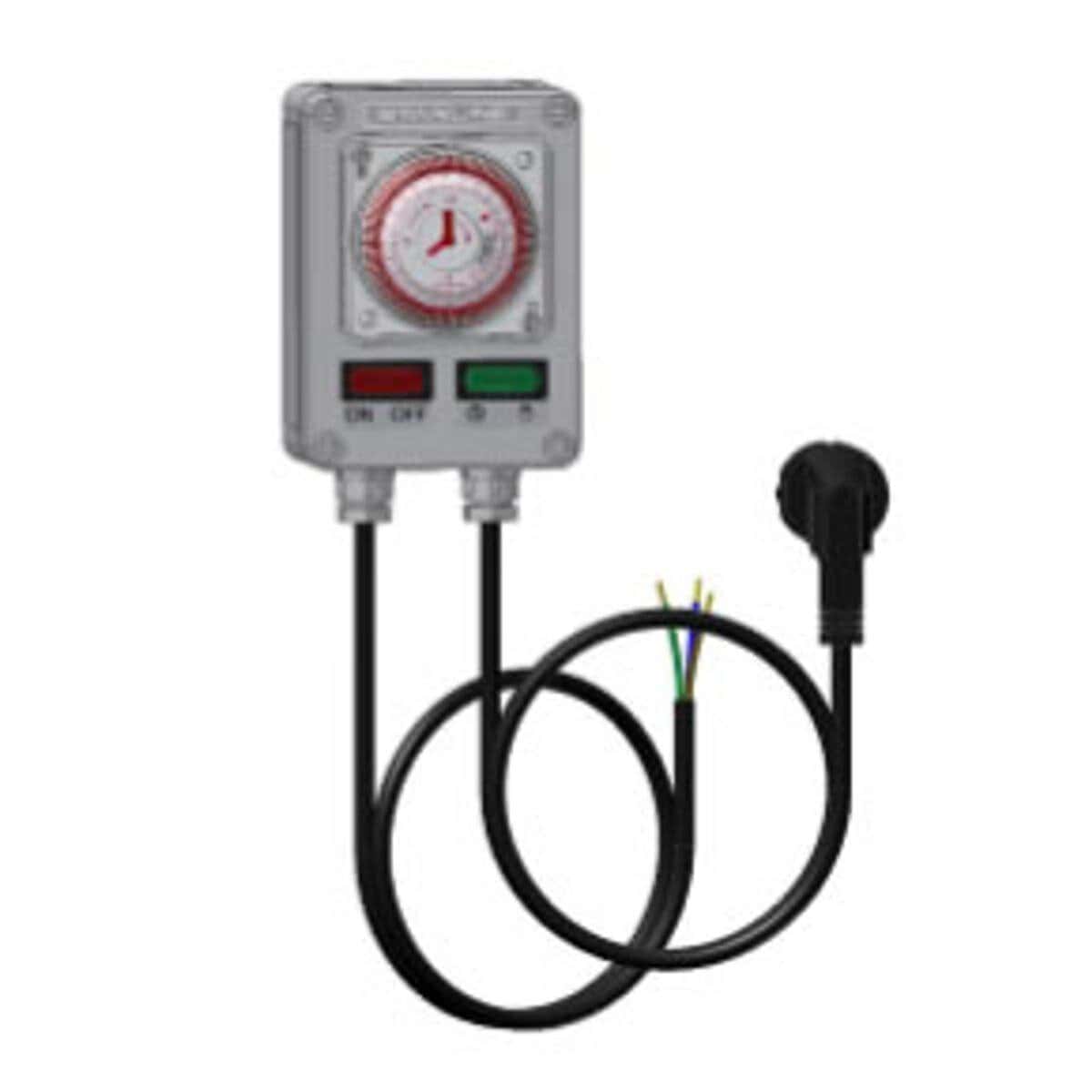 Elektronische Zeitschaltuhr für Poolheizung mit Bedienknöpfen.