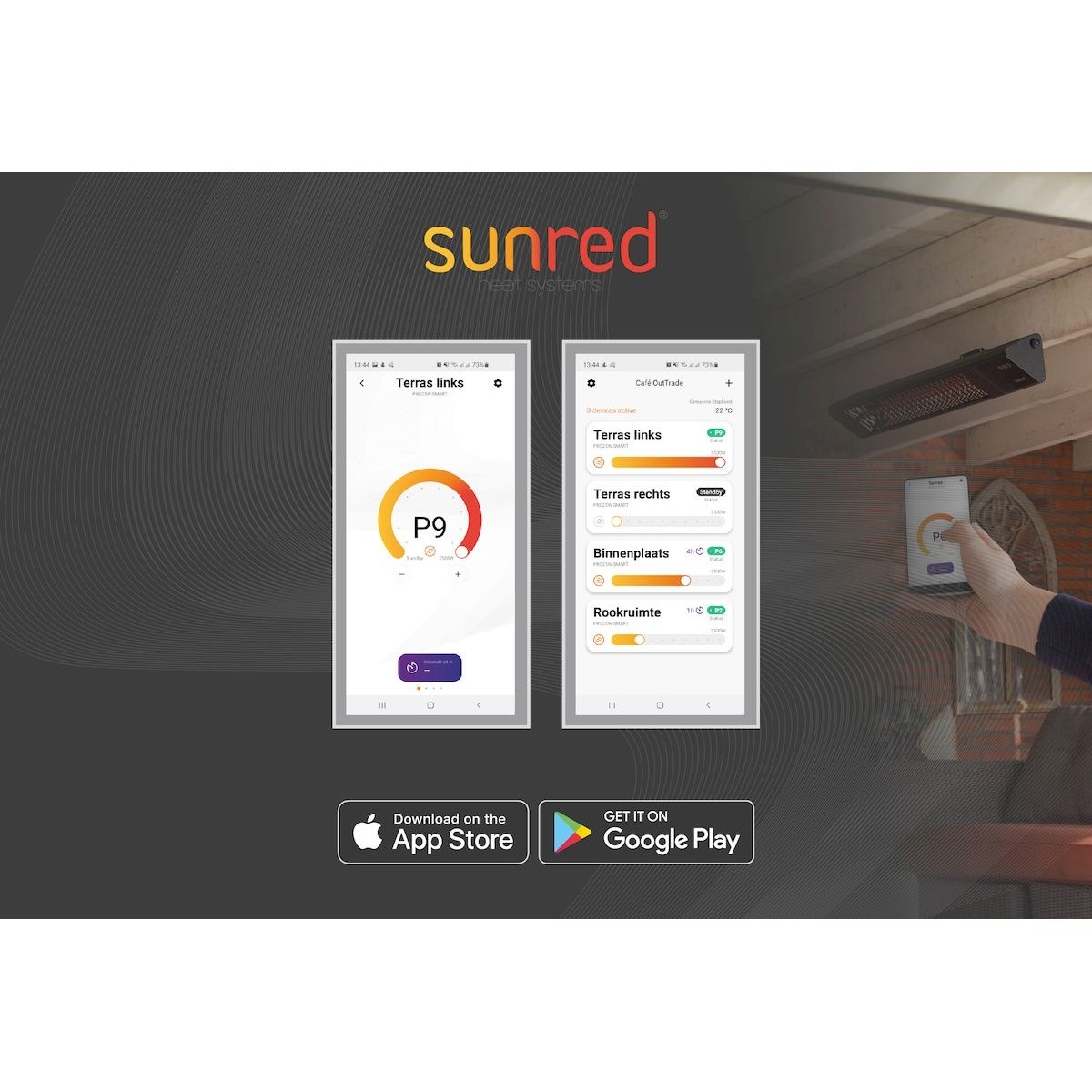 Sunred Heater Triangle Dark Smart Wall 2500 Terrassenheizer